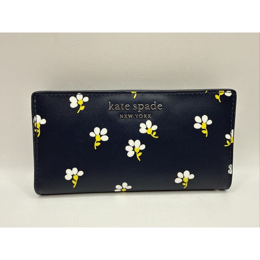 Kate Spade New York Daisy Print Navy Leather Accordion Continental Wallet